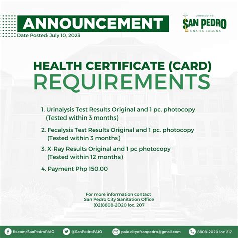 city health green card requirements|Issuance of White Green Health Card .